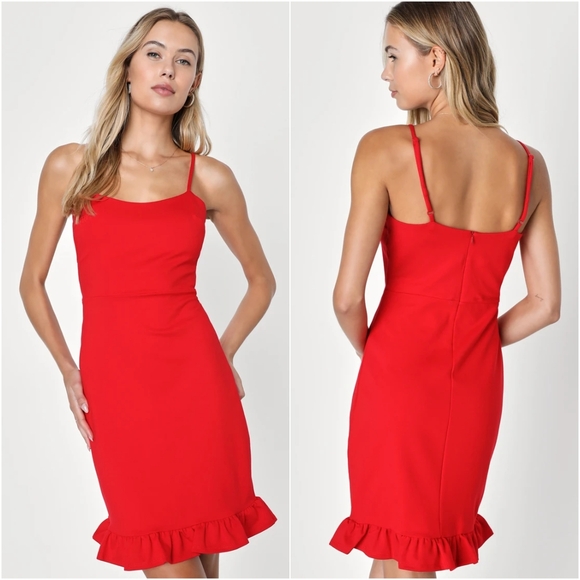 Lulus Dresses & Skirts - LULUs Spoonful of Sass Red Ruffled Bodycon Mini Dress Small